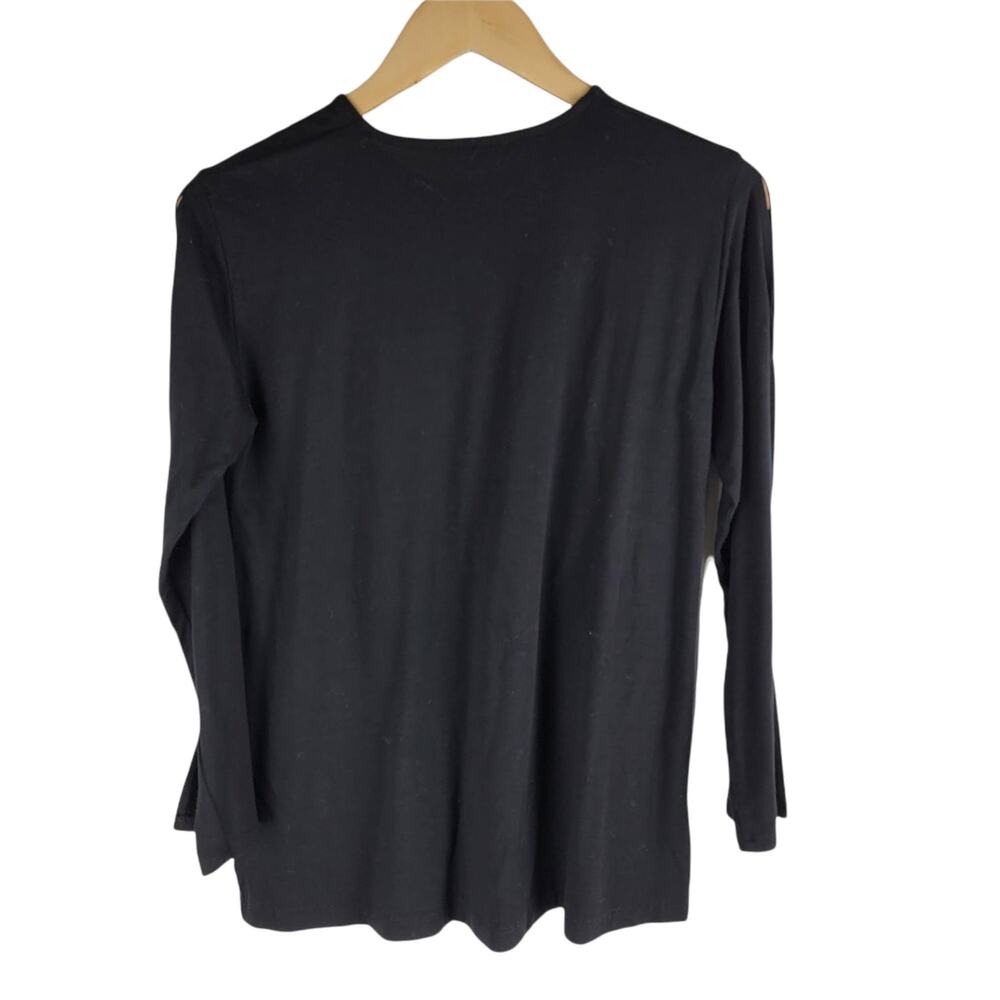 Eileen Fisher Crew Neck Cold Shoulder Slit Sleeve Top Black Size XS - Picture 6 of 6